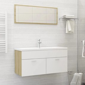 Set Mobili Bagno 2pz Bianco E Rovere Sonoma Legno Multistrato /