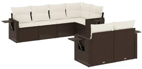 Set divani da giardino 7 pz con cuscini marrone in polyrattan