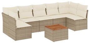 Set divano da giardino 8 pz con cuscini beige in polyrattan