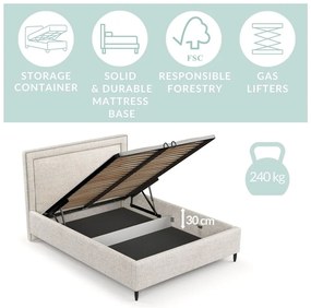 Letto matrimoniale imbottito grigio chiaro con spazio contenitivo e rete 180x200 cm Baleine - Maison de Rêve