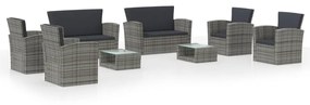 Set divani da giardino 8 pz con cuscini in polyrattan grigio