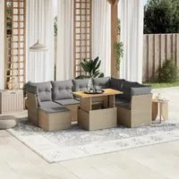 Set Divano da Giardino 8 pz con Cuscini Beige in Polyrattan 3275495