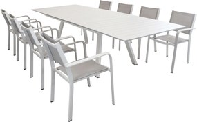 SPLENDOR - set tavolo in alluminio cm 200/300 x 110 x 75 h con 8 poltrone Splendor