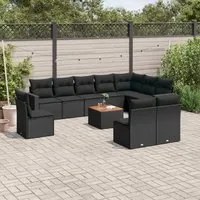 Set Divani da Giardino 11 pz con Cuscini in Polyrattan Nero 3224172