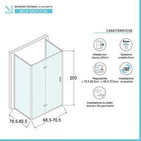 Box doccia 80x70x80 cm porta a soffietto trasparente H 200 cm Ted