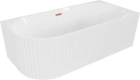 Mexen Gia vasca da bagno autonoma ad angolo destro con rigatura 150 x 75 cm, bianco lucido, troppo pieno rame satinato