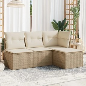 Set divano da giardino 4 pz con cuscini beige in polyrattan