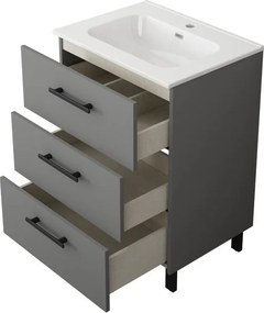 Base Remix 3 cassetti, L60 X P45 X H57.7 cm , grigio cemento, con piedini