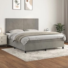 Giroletto A Molle Con Materasso Grigio Chiaro 160x200cm Velluto /