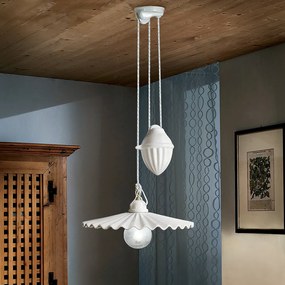 Sospensione Saliscendi Classico L'Aquila Metallo E Ceramica Ottone 1 Luce E27