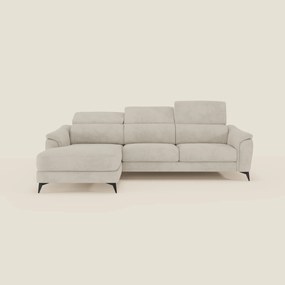 Arcos Divano con penisola - piedini alti e poggiatesta reclinabili in microfibra impermeabile T11 panna