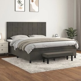 Giroletto A Molle Con Materasso Grigio Scuro 160x200 Cm Velluto /