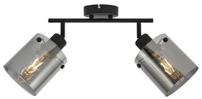 Faretto da soffitto di design nero con vetro fumé 2 luci - Domo