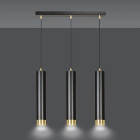 Lampadario 3 Luci Brunilde In Acciaio Nero E Tubolari In Nero E Oro