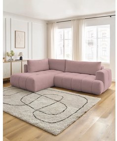 Divano angolare rosa allungabile e con contenitore (penisola a sinistra/a L) con rivestimento in ciniglia Fuji – Bobochic Paris