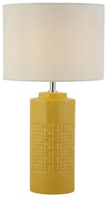 Lampada Da Scrivania Charleston Ceramica Gialla Tessuto Bianco 1 Luce E27