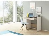 Scrivania Clematide, Scrittoio moderno con cassetto, Tavolo da studio o ufficio porta PC portalibri, Made in Italy, Cm 80x40h79, Bianco e Rovere