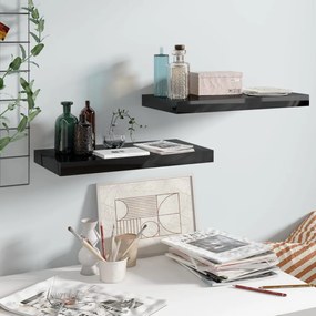 Scaffali A Parete 2 Pz Nero Lucido 50x23x3,8 Cm İn Mdf /