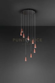 Sospensione 9 luci cone in alluminio colore oro e nero diffusore ac...