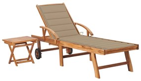 Lettino Prendisole Con Tavolo E Cuscino İn Massello Di Teak /