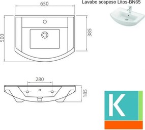Mobile bagno 65cm sospeso con 2 ante BN-65A - KAMALU