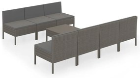 Set divani da giardino 8 pz con cuscini in polyrattan grigio