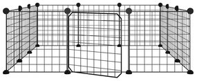 Gabbia per animali 12 pannelli con porta nero 35x35 cm acciaio