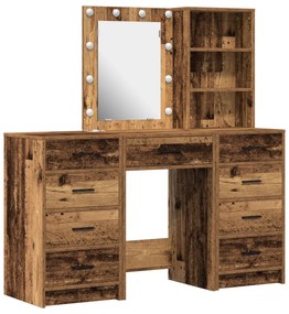 Set tavolo trucco 3 pezzi con led legno antico