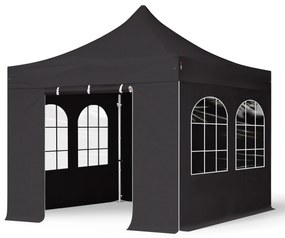 TOOLPORT 3x3m gazebo pieghevole PVC con laterali (finestre), PROFESSIONAL alluminio, nero - (59137)