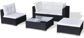 Set divani da giardino 5 pz con cuscini in polyrattan nero