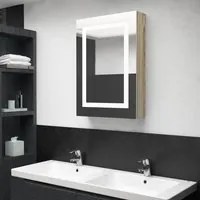 Armadietto Bagno con Specchio e LED Rovere 50x13x70 cm 326492