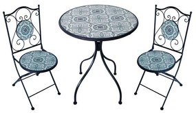 Set 2 Sedie e Tavolo Dionisio Rotondo Ø 60 | Materiale Ceramica | Colore Bianco e Azzurro