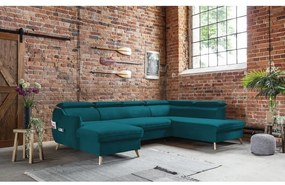 Divano letto angolare a U in velluto turchese (angolo destro) Sweet Harmony - Miuform