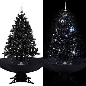 Albero di Natale con Nevicata e Base ad Ombrello in PVC, Nero / 140cm