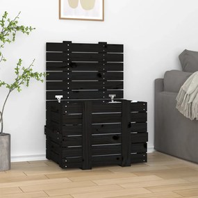 Contenitore Portaoggetti Nero 58x40,5x42 Cm Legno Massello Pino /