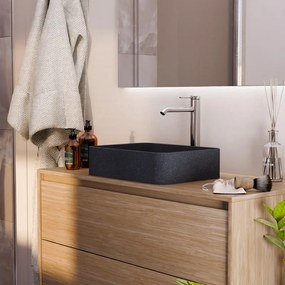 Lavabo da appoggio Sandstone rettangolare in cemento L 40.6 x H 10.1 x P 30.4 cm nero piletta non inclusa