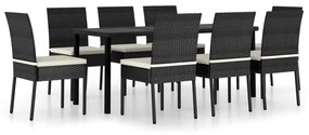 Set da pranzo da giardino 9 pz in polyrattan nero