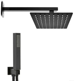 Set doccia nero opaco con braccio soffione rettangolare 30x20 e kit doccia