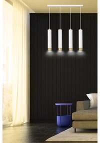 Lampadario 4 Luci Brunilde In Acciaio Bianco E Tubolari In Bianco E Oro