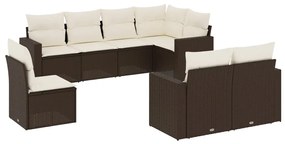 Set Divani da Giardino 8 pz con Cuscini Marrone in Polyrattan