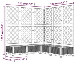 Fioriera Giardino e Graticcio Grigio Scuro 120x120x121,5 cm PP