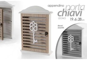 Trade Shop - Portachiavi Parete 19x6x28 Cm In Legno Chiave Appendino Decori Assortiti 762567