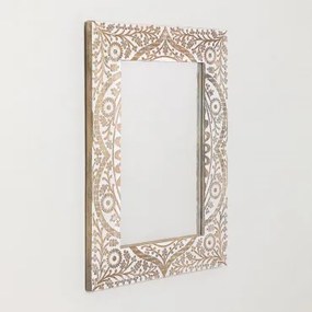 Specchio Rettangolare da Parete in Legno di Mango Pibari Legno Bianco - Sklum