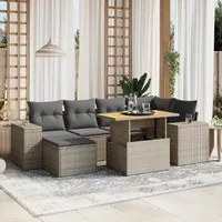 Set Divani da Giardino 7 pz con Cuscini Grigio in Polyrattan 3275930