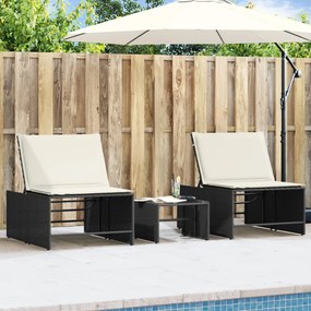 Lettini Prendisole 2 Pz Con Tavolino Nero İn Polyrattan /