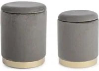 Set 2 Pouf Contenitore Polina Grigio in Tessuto effetto Velluto