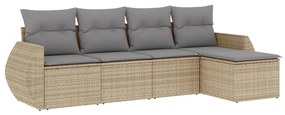 Set Divano da Giardino 5 pz con Cuscini Beige in Polyrattan