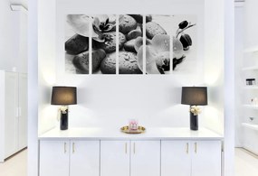 Quadri 5 pezzi – Armonia di pietre e orchidea in bianco e nero