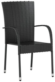 Set mobili da pranzo per giardino 3 pz polyrattan nero