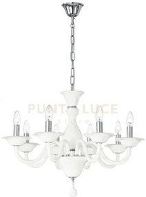 Lampadario soffio bianco e cromo 8 luci attacco e14 71x120cm in vet...